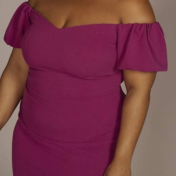 NWT DB Studio Plus Size 20 Off-The-Shoulder Puff Sleeve Midi Dress - Picture 3 of 4